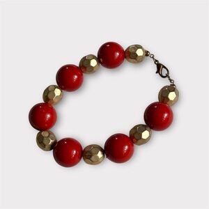 Elegant Red and Gold Beaded Bracelet
